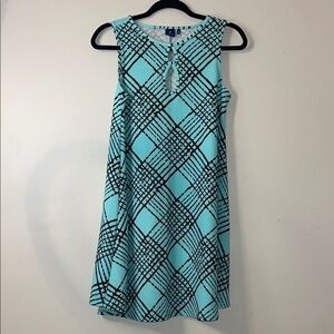 EUC Kaari Blue A-Line Mini Dress Small Blue Black Geometric #238